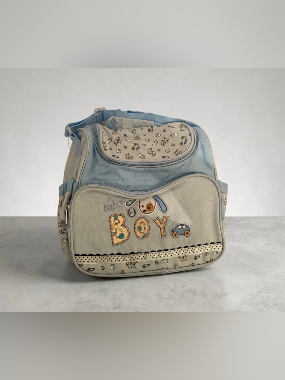 Baby Boy Diaper Bag - Light Blue & Cream